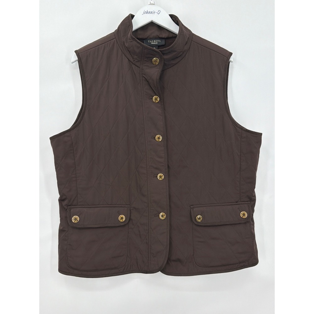 Talbots Womens XL Brown Quilted Vest Snap Front Gorpcore Cabincore